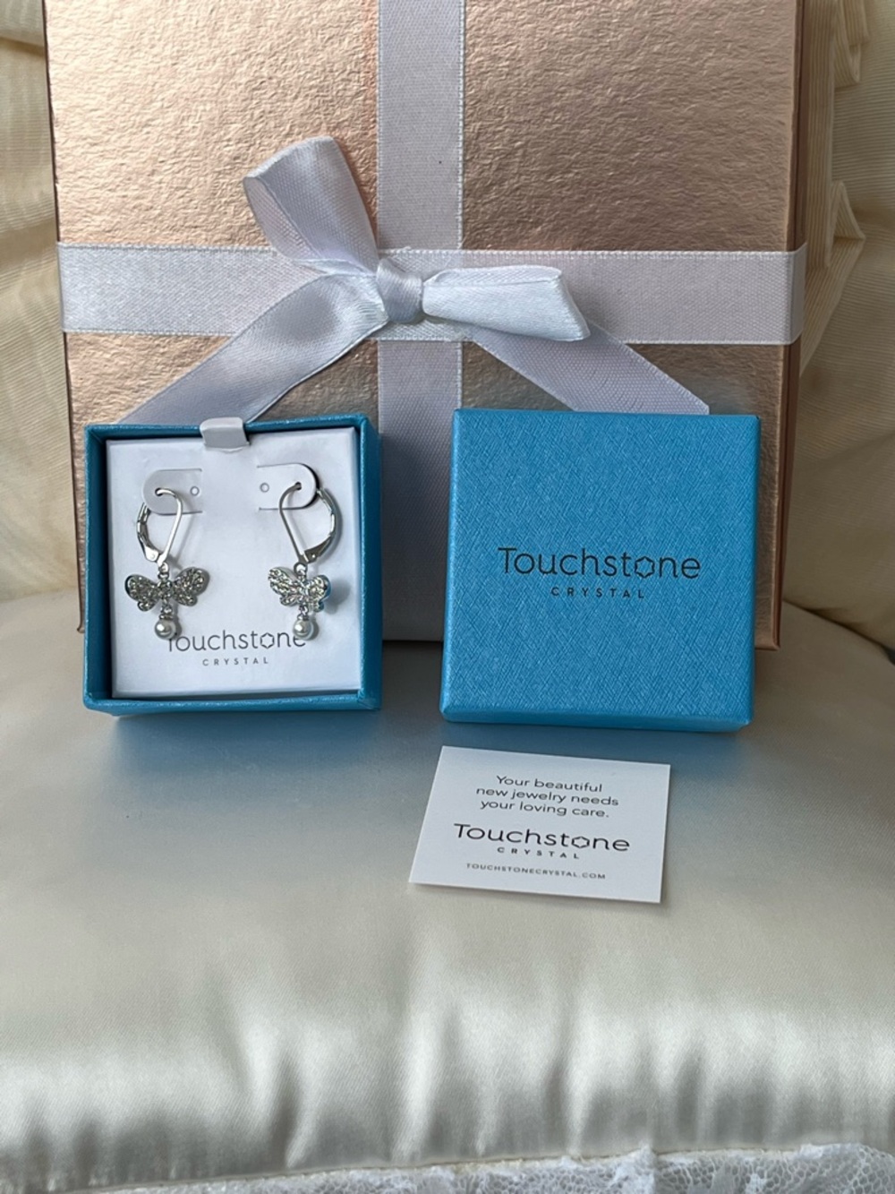 TSC by Swarovski white crystals & pearls Fly By earrings BNIB retail $89 - Picture 6 of 8